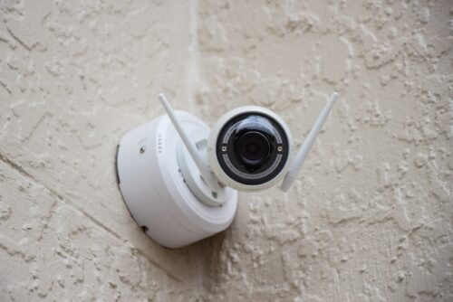 security camera on wall