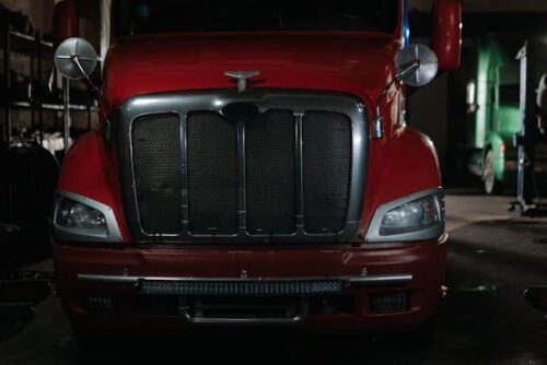front of semi-truck