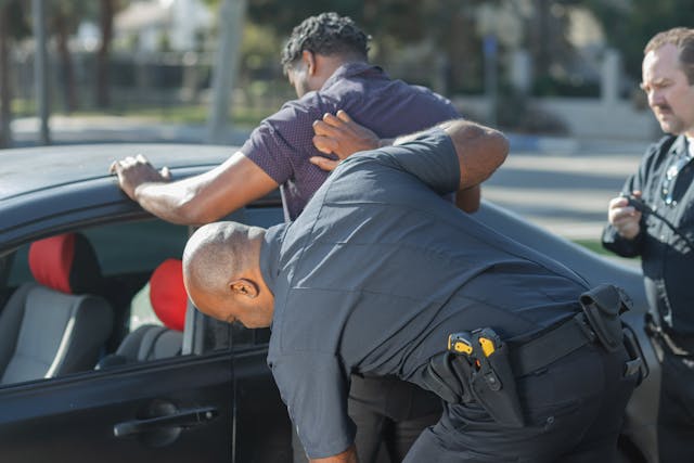 officer searching man outside of car